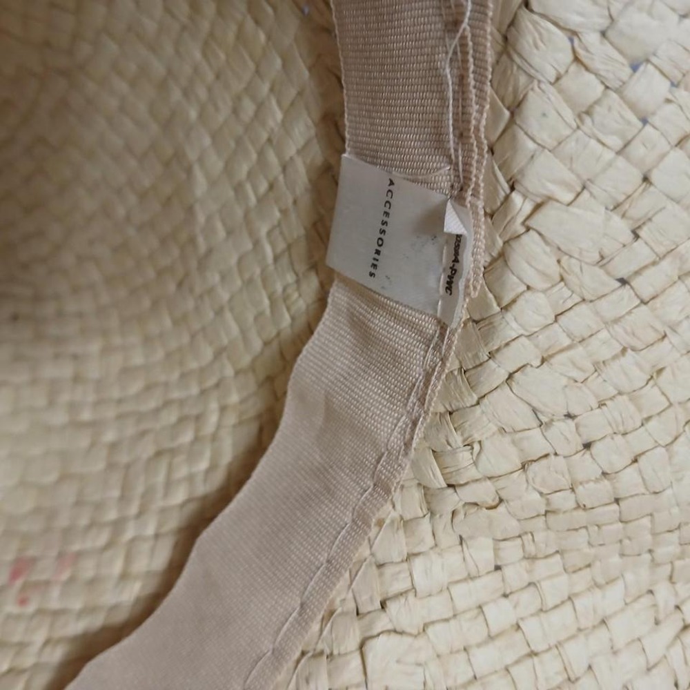 Vintage 90s cream straw sun hat with pearly button trim - Picture 4 of 4